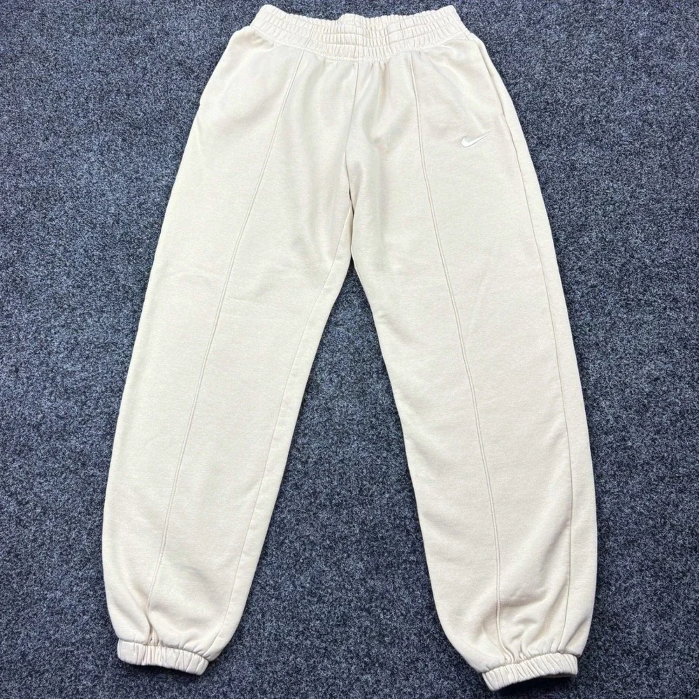Nike Sportswear Essential Fleece Pintuck Sweatpants Cream Off White Womens Small
